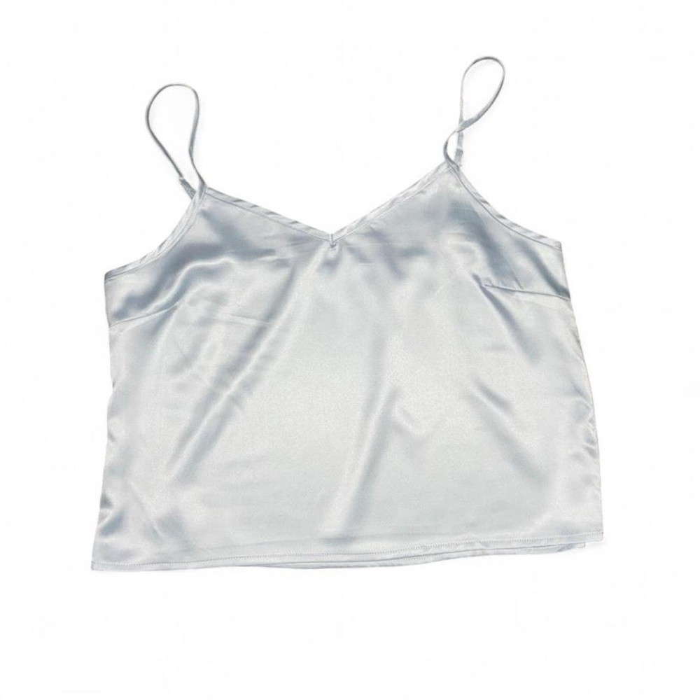 Elegant White/Baby Blue Satin Camisole Top